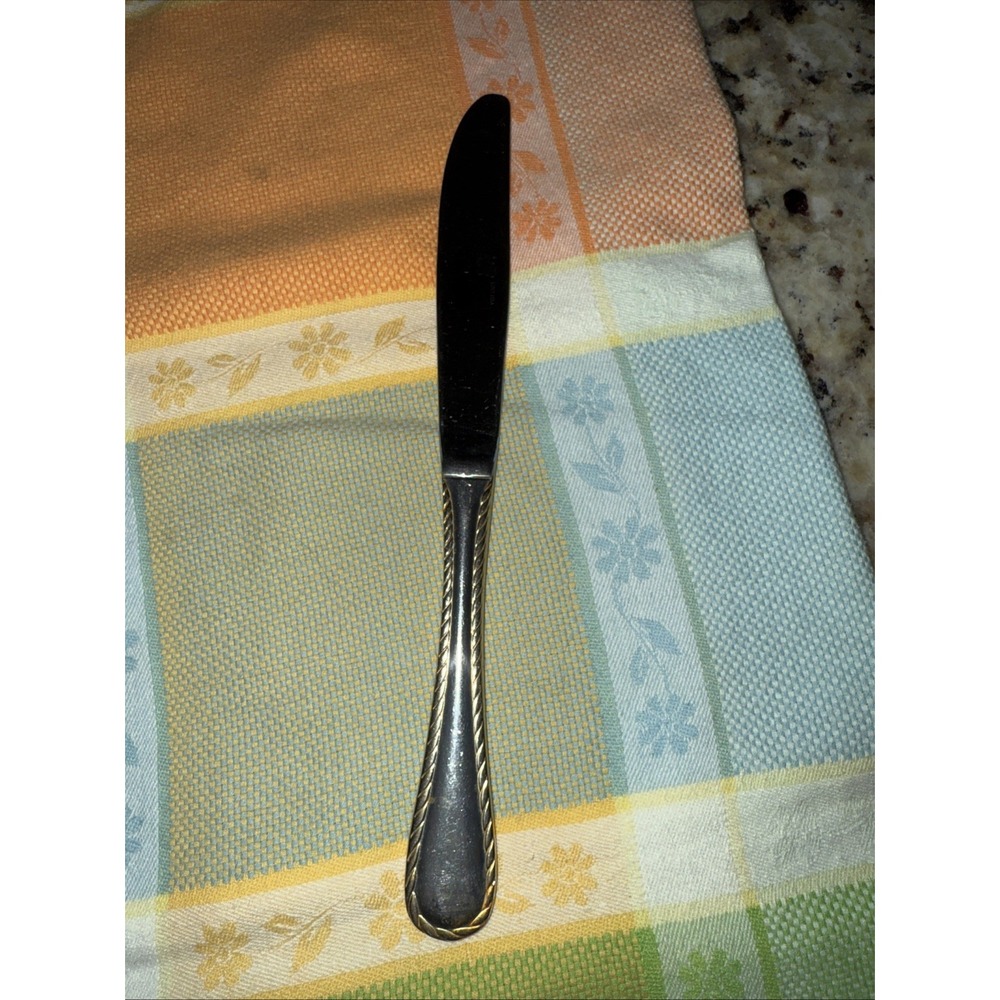 Gorham Stainless GOLDEN BELMONT RIBBON EDGE Dinner Knife Korea 18/8 Flatware4568